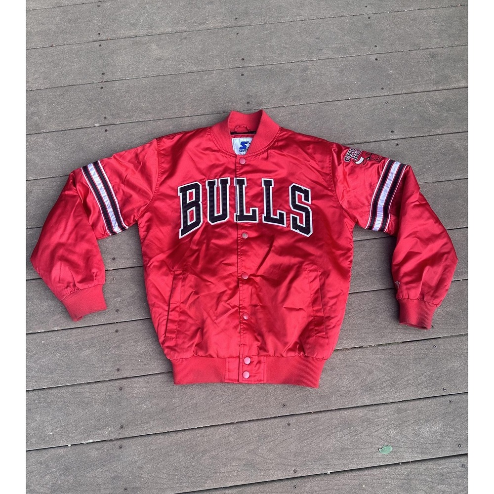 Chicago Bulls Jacket Mens Medium Red NBA Basketball Starter Satin Snap